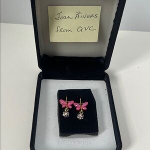 Joan Rivers Pink and Gold Butterfly Drop Earrings